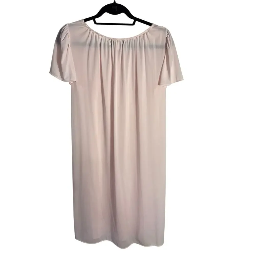 Vintage Night Flowers Nightgown Pink Lace Embroidered Flowers USA, Size M